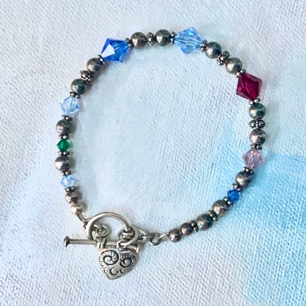 Vintage Brighton Multi-Color Crystal & .925 Sterling Silver Toggle Bracelet - Picture 7 of 7